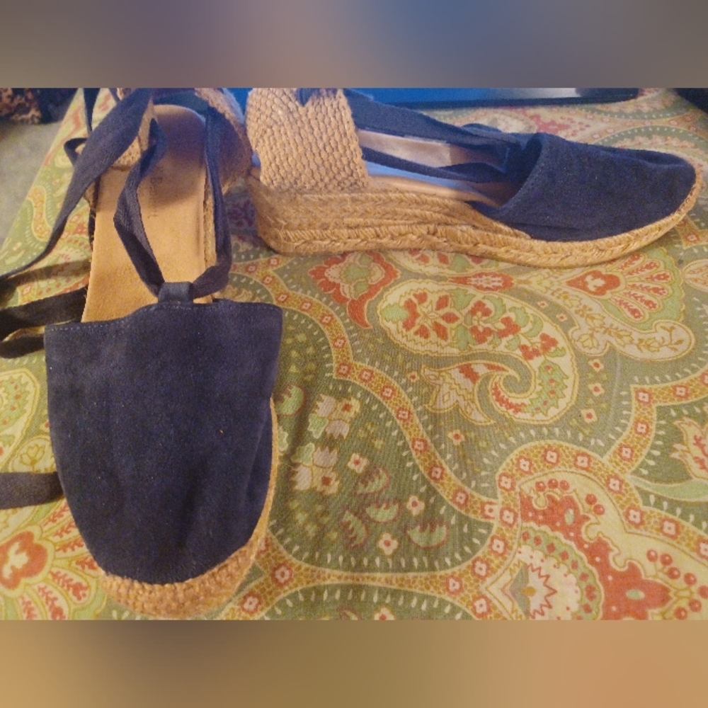 LK L.K. Bennett 37 6.5 Blue Espadrilles Heels Shoes